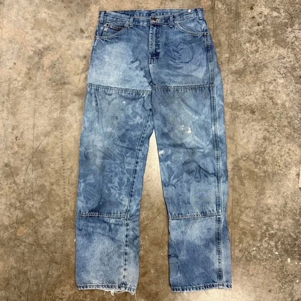 Y2K Dickies Denim Carpenter Double Knee Acid Wash Work Pants 34x34